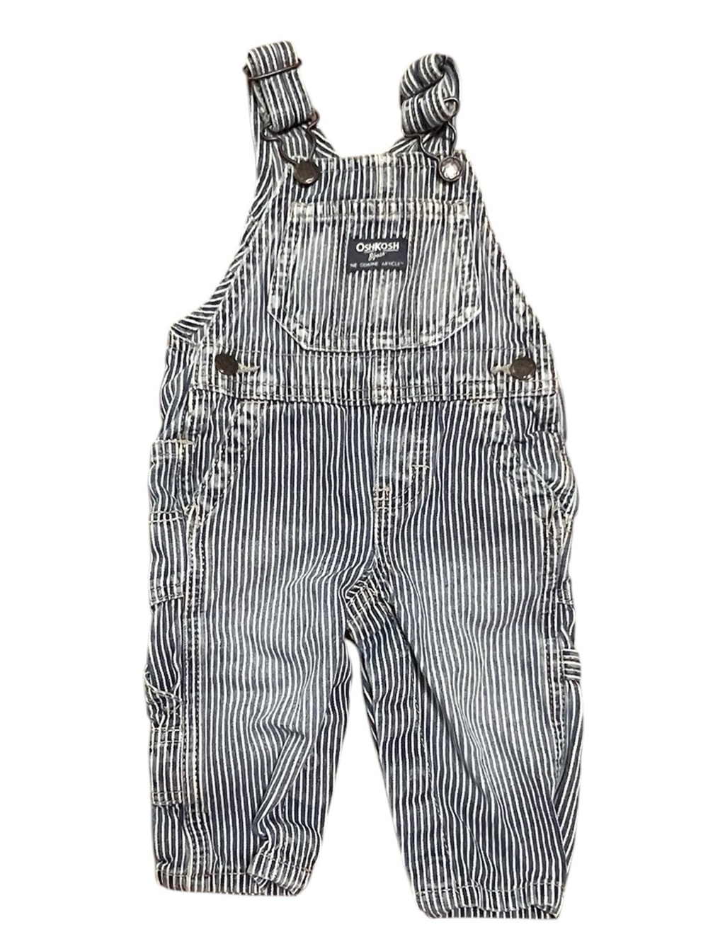 Osh Kosh blue & white engineer stripe denim overalls 6 months